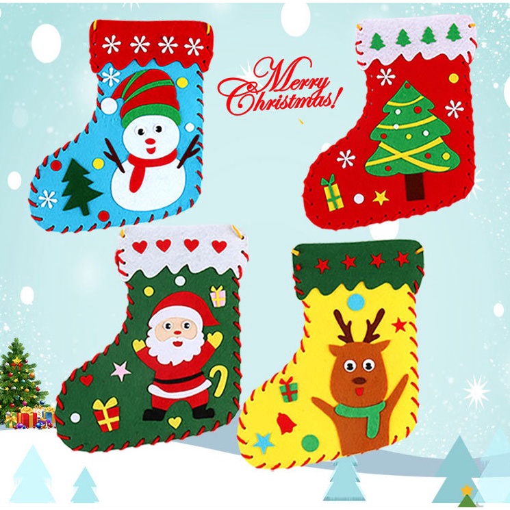 DIY ถุงเท้า คริสต์มาส (Christmas) สำหรับเด็ก ชุดหัดเย็บถุงเท้า งานประดิษฐ์ ของเล่นเสริมพัฒนาการ x'mas