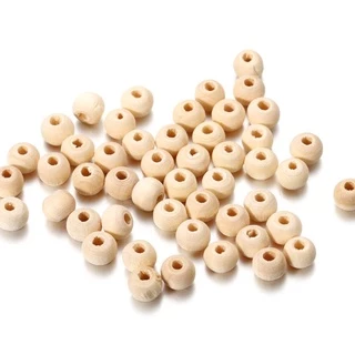 St.kunkka 100Pcs 4-30mm ลูกปัดไม้กลม ลูกปัดไม้ธรรมชาติ สีธรรมชาติเป็นมิตรกับสิ่งแวดล้อมลูกปัดไม้หลวมสำหรับการทำเครื่องประดับ DIY