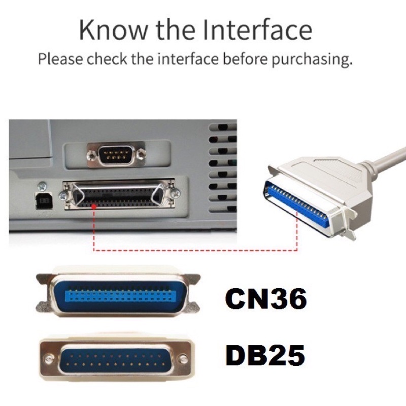 สายปริ้นเตอร์ แบบ Parallel DB25 to CN36 Parallel Printer Dot Matrix Data Cable 25 pin to 36 pin Parallel Printing Line