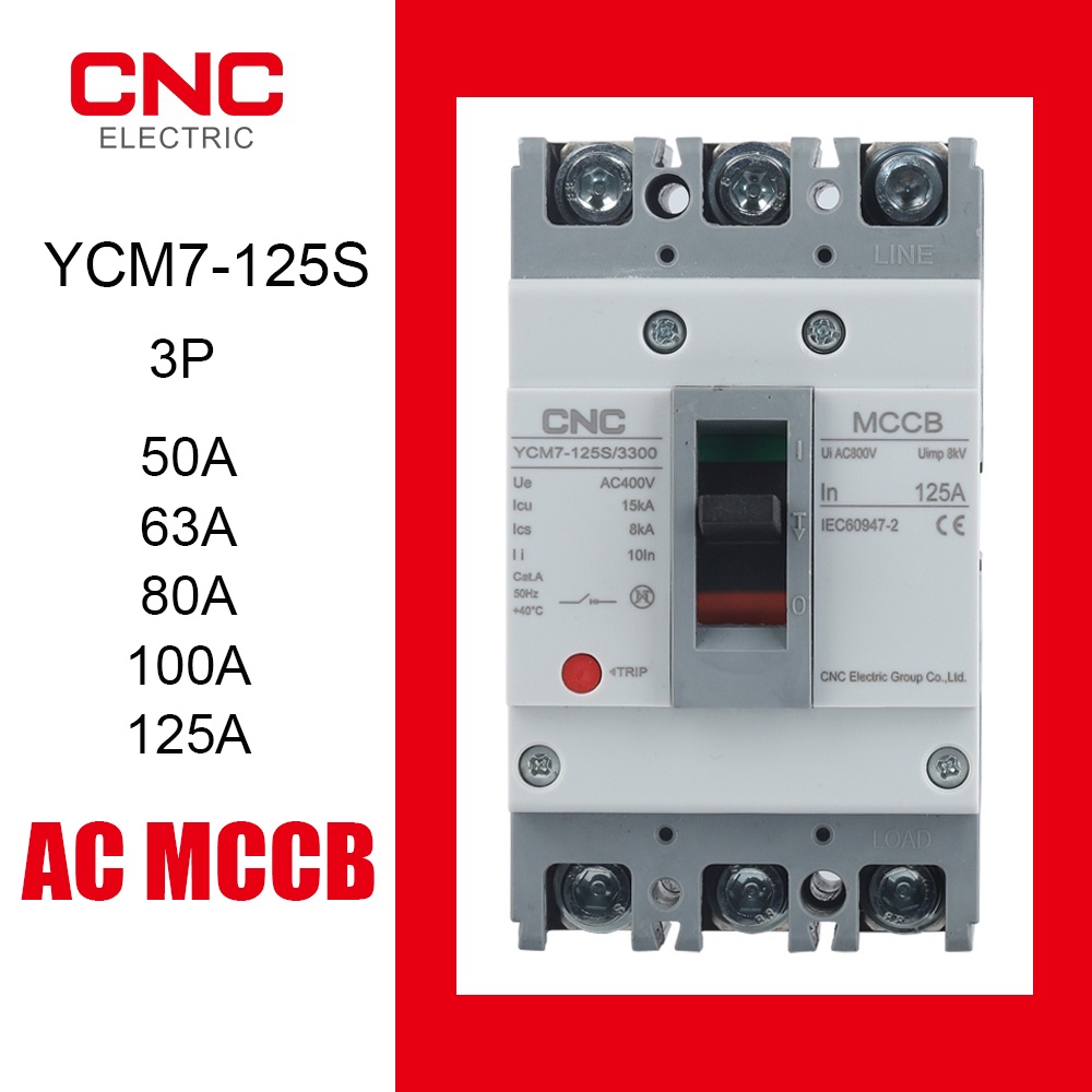 Cnc YCM7-125S/3300 เบรกเกอร์วงจร 3P 125A AC400V 15kA สวิตช์พลังงานแสงอาทิตย์ MCCB ป้องกันมอเตอร์