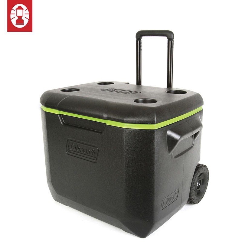 Coleman 60QT Wheeled Cooler Portable Durable Tough Heavy Duty Outdoor Coolers Box (Black/Green)