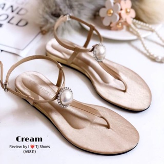 👠👙 พร้อมส่ง สวยเกร๋สวยแรงมากอะเธ๊อออ!!! รองเท้ารัดส้นลำลอง ทำจากผ้าซาตินแล้วดูขับผิวเท้า ประดับมุกกับเพชรน่ารักๆ🍭