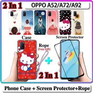 2 IN 1 เคส OPPO A52 A72 A92 เคส พร้อมกระจกนิรภัย โค้ง เซรามิค ป้องกันหน้าจอ สําหรับเด็กผู้หญิง และคิตตี้