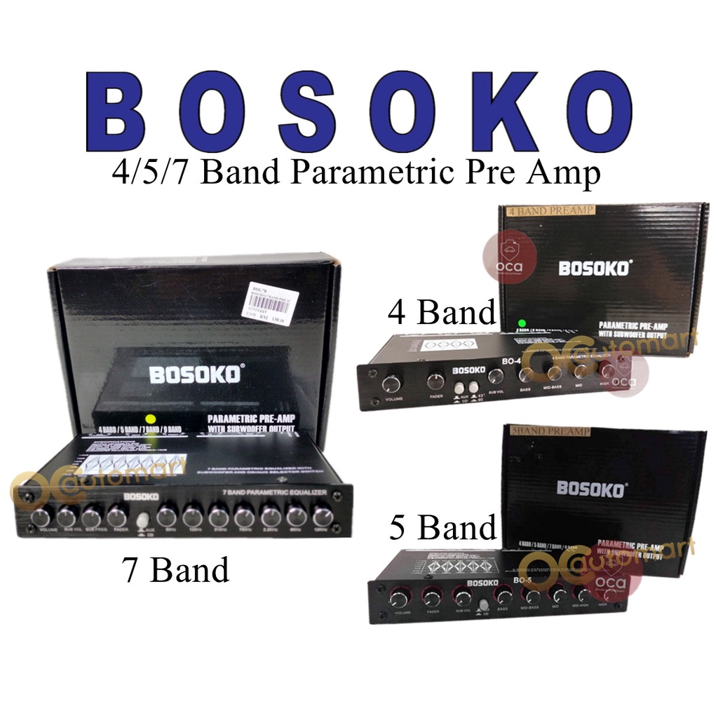 BOSKO 4/5/7 Band เครื่องเสียงรถยนต์ Pre Amp / Preamp Parametric Equalizer พร้อมเอาต์พุตซับวูฟเฟอร์