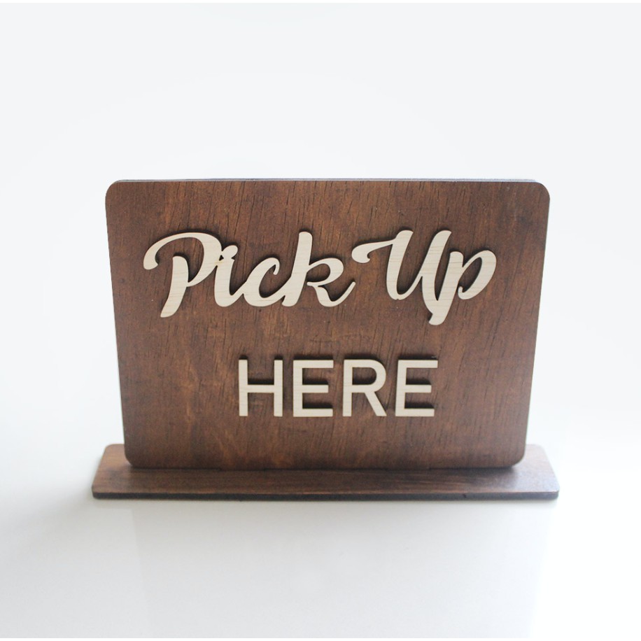 ป้ายไม้ Here Pick Up | กระดานป้ายร้านไม้