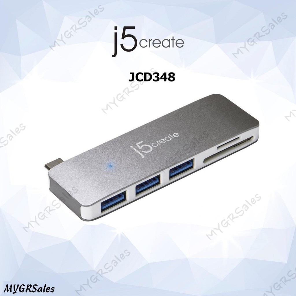 J5create JCD348 USB-CTM 5-in-1 UltraDrive Mini DockTM พอร์ต USBTM 3.0 Type-A x 3 ช่องการ์ดหน่วยความจ