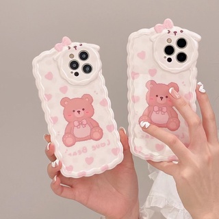 ✨ส่งเชือกเส้นเล็ก✨เคสไอโฟน14 Pro Max 13 12 11 เคส for iPhone 14พลัส รูปหัวใจ หมี พกง่ายๆ การป้องกันการตก Case