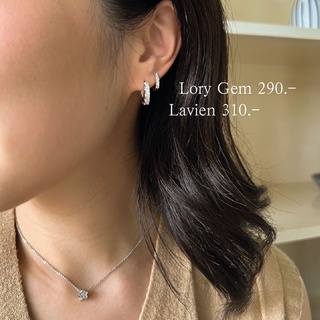 whisper.ring - Lavien Earrings (Silver) *1คู่* ห่วงใหญ่ ต่างหูห่วงเพชร ต่างหูเพชรเรียง 1 แถว เสตนเลส ชุบทองคำขาว