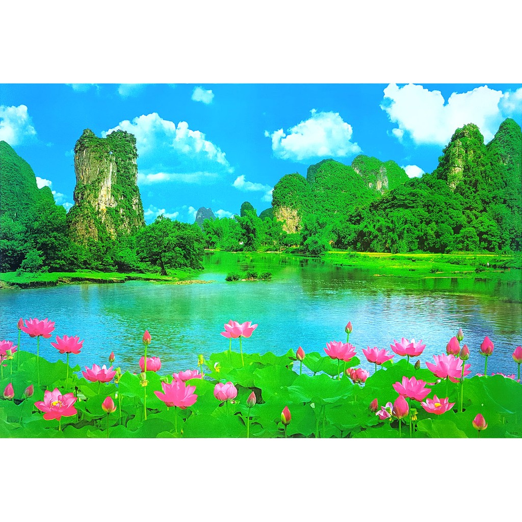 โปสเตอร์ รูปถ่าย ทะเลสาบ บึง ดอกบัว วิว ธรรมชาติ Landscapes Nature POSTER 24”x35” นิ้ว Lagoon Mounta