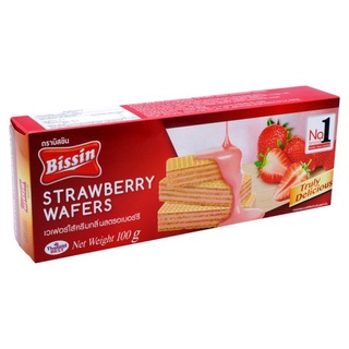 ✨นาทีทอง✨ บิสชิน เวเฟอร์ไส้ครีมกลิ่นสตรอเบอร์รี่ 100กรัม Bissin Strawberry Wafers 100g