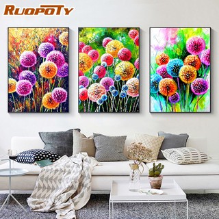 Ruopoty ภาพวาดสีอะคริลิค บนผ้าใบ ตามตัวเลข รูปดอกแดนดิไลออน ขนาด 60X75 ซม. หลากสี สําหรับตกแต่งผนังบ้าน DIY