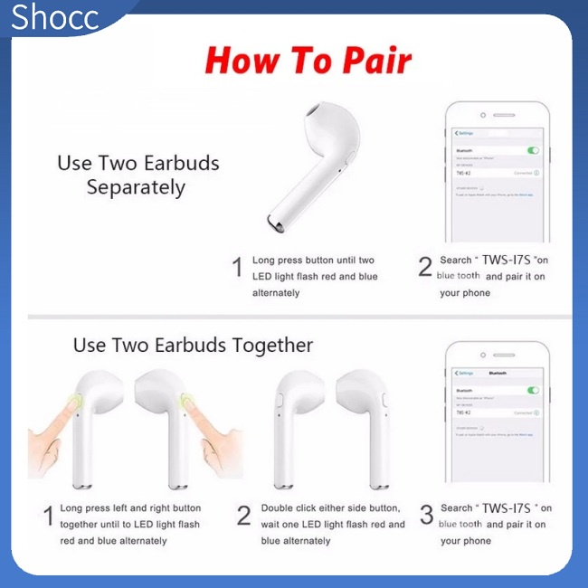 Shocc i7 Tws ชุดหูฟังบลูทูธไร้สาย 5.0 พร้อมไมโครโฟน และกล่องชาร์จ สําหรับเล่นกีฬา