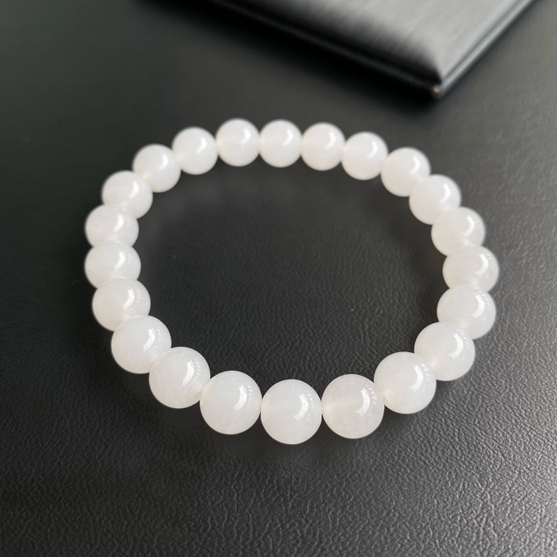 กำไลหินแท้ หยกขาว (White Jade) 6-8mm