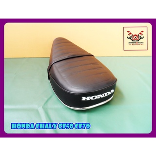 HONDA CHALY CF50 CF70 "BLACK" COMPLETE DOUBLE SEAT with "CHROME" TRIM // เบาะ เบาะมอเตอร์ไซค์ "สีดำ" มีคิ้วโครเมี่ยม