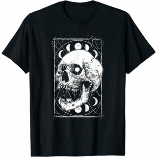 เสื้อยืดคอกลมเสื้อยืด พิมพ์ลาย Skull Moon สีพาสเทล สไตล์โกธิค สําหรับผู้ชาย QBMXS-5XL