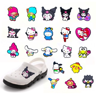 JIBBITZ CROCS รองเท้าดอกไม้รองเท้าหัวเข็มขัด DIY การ์ตูน Sanrio รองเท้าจี้ที่ถอดออกได้ PVC ยางนุ่มหัวเข็มขัดรองเท้า