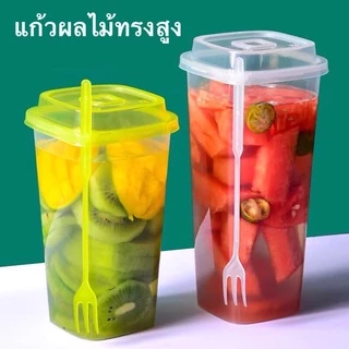 (25ชุด)แก้วทรงสูง แก้วผลไม้ ทรงสี่เหลี่ยม ขนาด 650ml 950mlพร้อมซ้อม