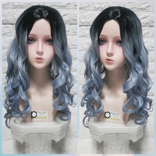 ombre wig blue/black 70cm วิกผมโคนดำปลายลอนฟ้า(พร้อมส่งจากไทย)