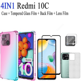 4in1 Redmi 10C 10 C เคสโทรศัพท์สี + ฟิล์มด้านหลัง + ฟิล์มกระจกนิรภัย + ฟิล์มเลนส์