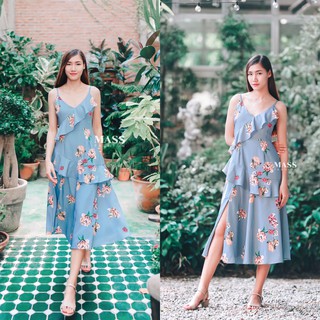 MASS Fashion : เดรสยาวสายเดี่ยว สีฟ้า Dress - Bluesky Dress