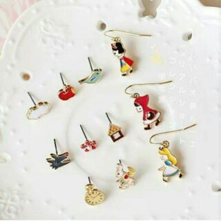 Cute Clip Earrings Set : ต่างหู ตุ้มหู ต่างหูหนีบ Snow White สโนไวท์ หนูน้อยหมวกแดง Alice อลิซ น่ารัก