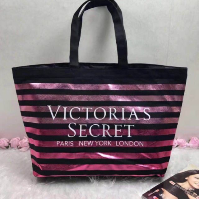 Victoria's Secret Pink Metallic Ombre Striped Tote Bag