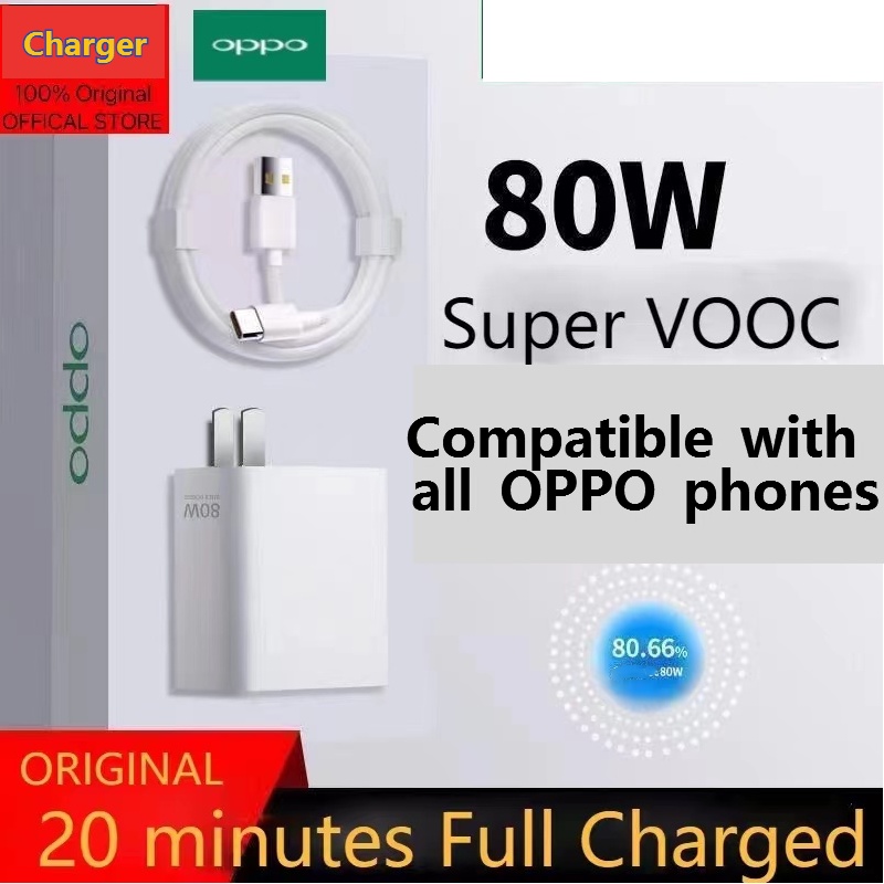 Super VOOC OPPO super fast charger 80w สําหรับ OPPO REALME type c charger