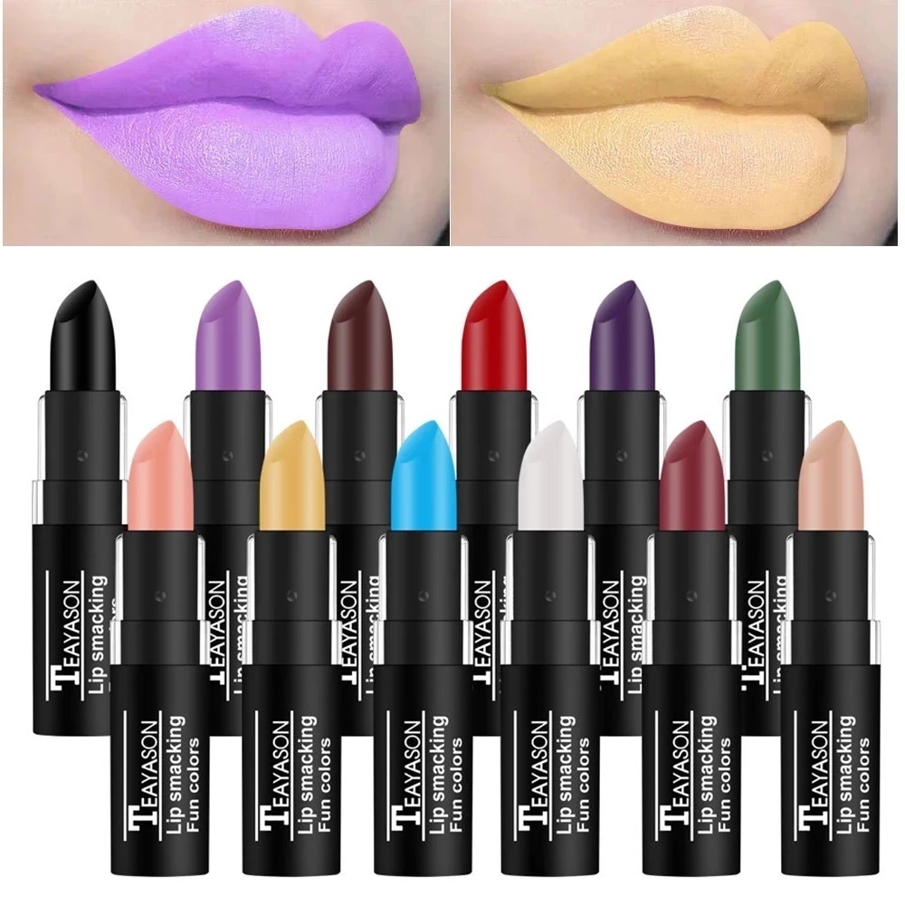 ลิปสติก Matte ติดทนนานกันน้ําสีเขียว / ม่วง / สีดํา 12 สี