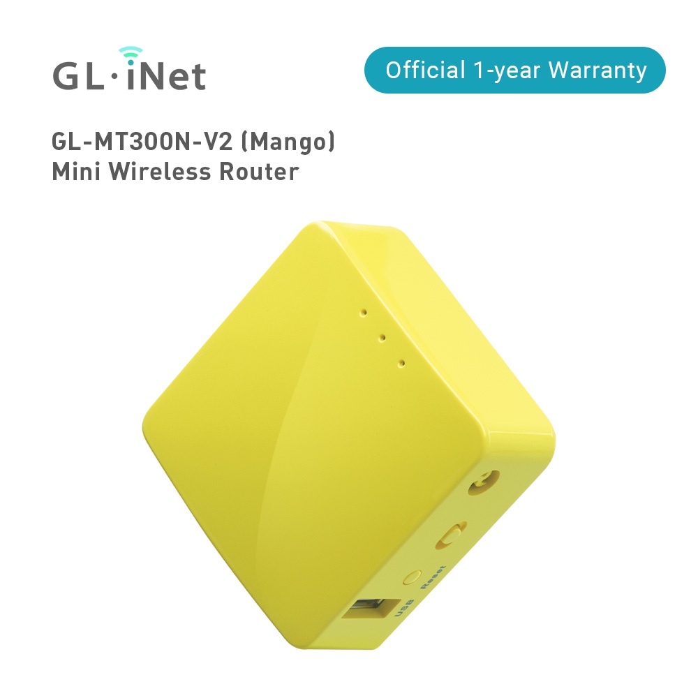 GL.iNet GL-MT300N-V2 (มะม่วง) เราเตอร์พกพาขนาดเล็กพกพา VPN ไร้สาย, ฮอตสปอตมือถือในกระเป๋า, สะพานทวน WiFi, ตัวขยายช่วง, ไคลเอนต์ OpenVPN, ประสิทธิภาพสูง 300Mbps, RAM 128MB