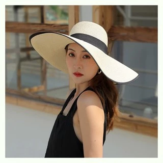 หมวกสานผู้หญิง ปีกกว้าง 15CM เกรดดี ใส่ไปทะเล สีขาว ครีม กากี ดำ A053