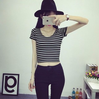 เสื้อครอปท็อปแขนสั้นผ้าฝ้ายเซ็กซี่สำหรับผู้หญิง