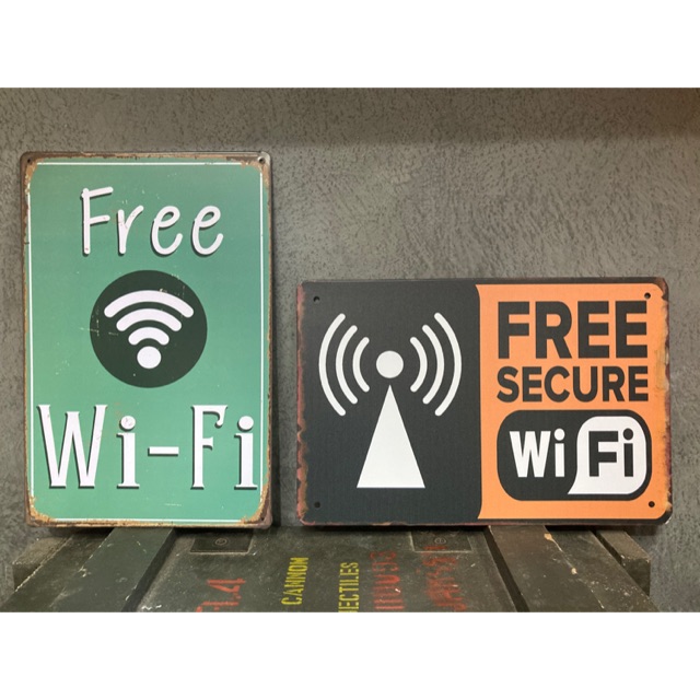 ป้ายสังกะสี ติดผนัง แผ่นเรียบ FREE WIFI