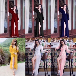 6สี พร้อมส่ง🔥🔥จั้มสูทขาสั้น แขนบอลลูน แต่งปีกข้างเหมือนเดรสยาว🔥🔥 ชุดไปทะเล ชุดแซ่บๆ ชุดออกงาน ชุดงานแต่ง จั้มสูทคอวี