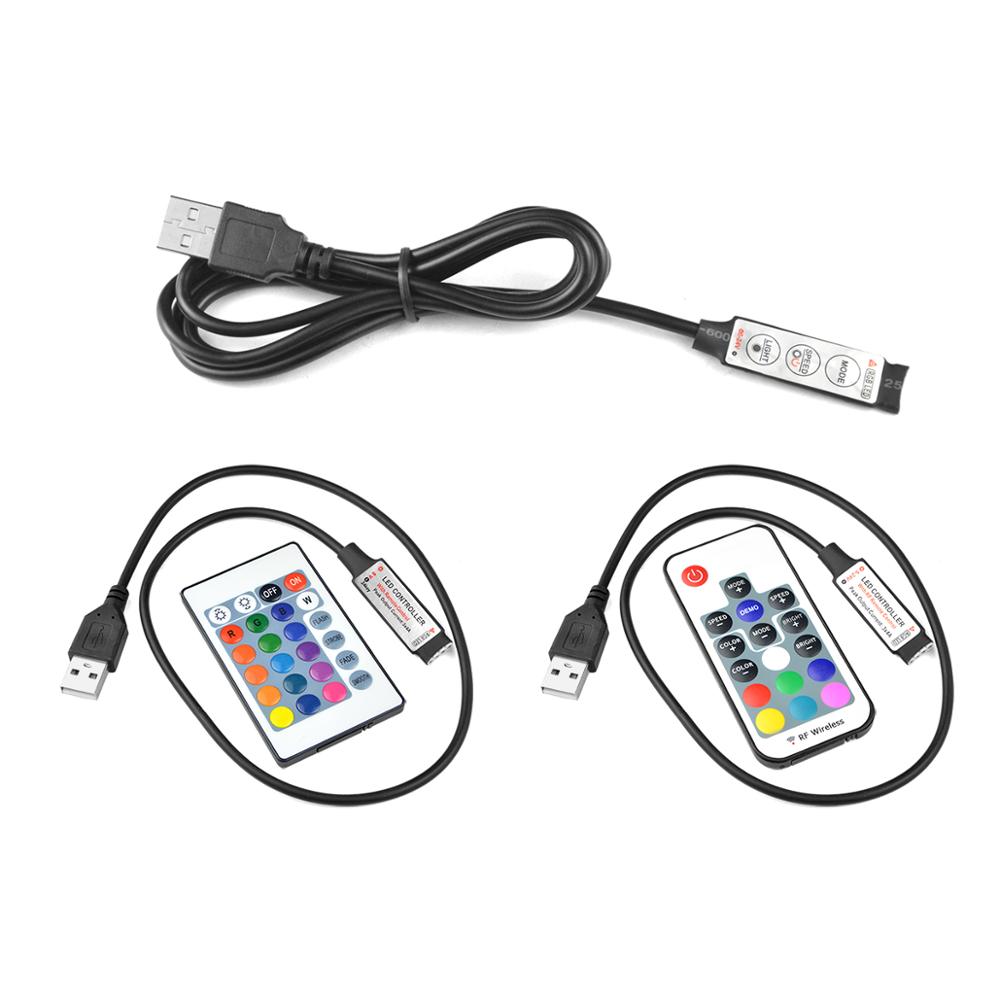 รีโมตคอนโทรล แถบไฟ LED IR RF RGB 3 17 24 คีย์ USB สําหรับแถบไฟ LED SMD 5050 2835 RGB 5V