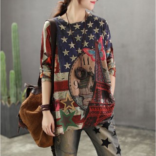 🌈พร้อมส่ง🌈  เสื้อไหมพรมลายอเมริกา เสื้อสเวตเตอร์วินเทจ
