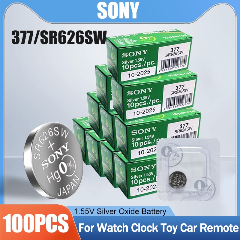 100PCS Original SONY 377 SR626SW 377A  AG4 SR626 LR66 LR626  1.55V Silver Oxide Watch Battery Single