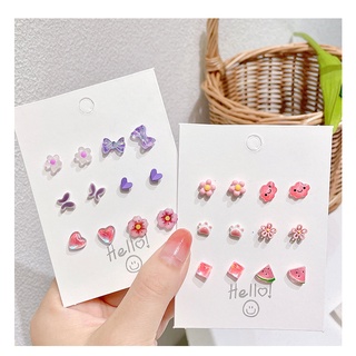 IFYOU ชุดต่างหูสตั๊ด เซรามิค เรซิ่น ลายการ์ตูน เครื่องประดับ สําหรับผู้หญิง 6 ชิ้น ต่อชุด