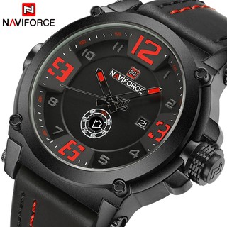 NAVIFORCE นาฬิกาข้อมือ ควอตซ์อนาล็อก แบบ 3D สายหนัง สำหรับผู้ชาย