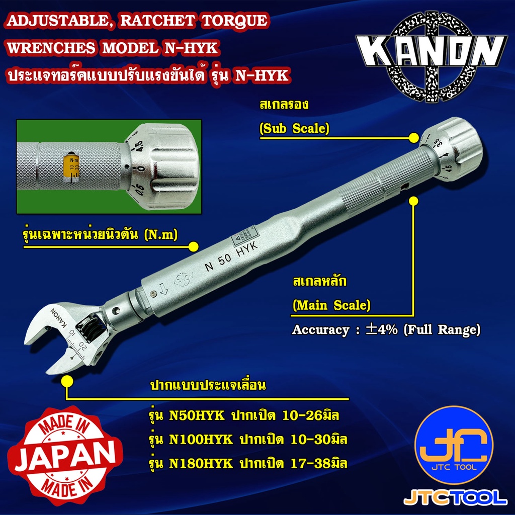 Kanon ประแจปอนด์ปากเลื่อนหน่วยนิวตัน รุ่น N-HYK - Adjustable Wrench Heads, Adjustable Torque Wrenches Series N-HYK