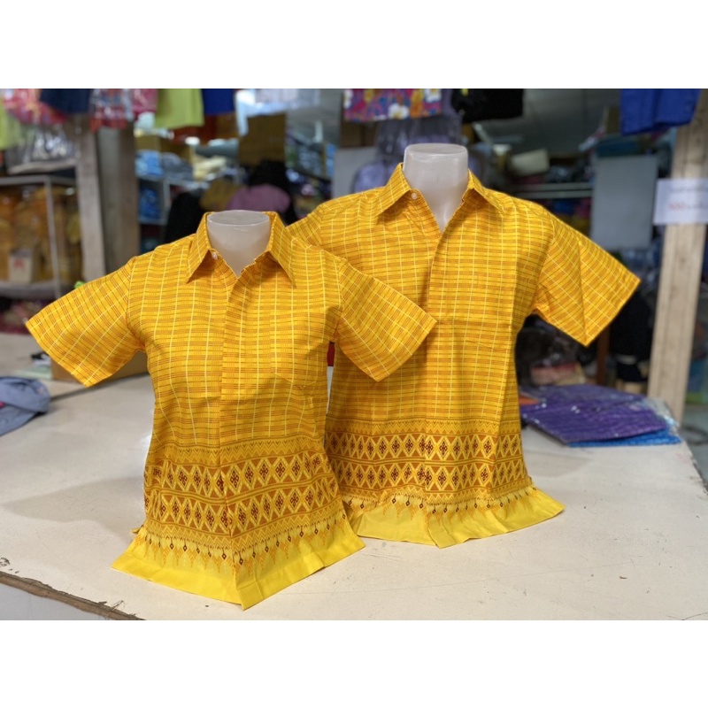 เสื้ออัดกาว ลายหมี่สก็อต ผ้าไทย ใส่ทำงาน ราชการ สีสด สวย สีไม่ตก ผ้าไม่หด มี 4 สี
