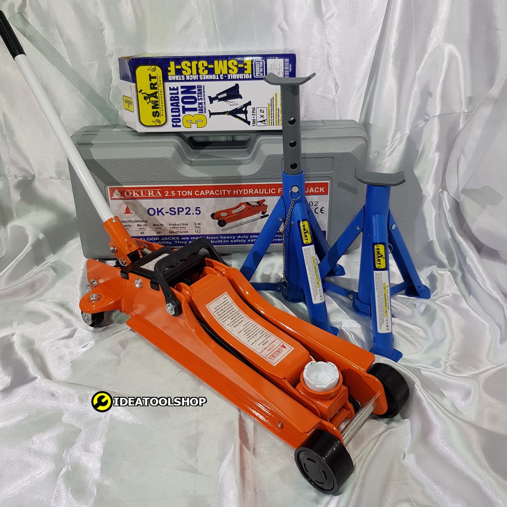 ถูกที่สุด!!! แม่แรง 2.5 ตัน OKURA + ขาตั้ง แบบพับได้ 3 ตัน [ เหมาะกับพกพา ] ยี่ห้อ SMART  สมาร์ท ตะเ
