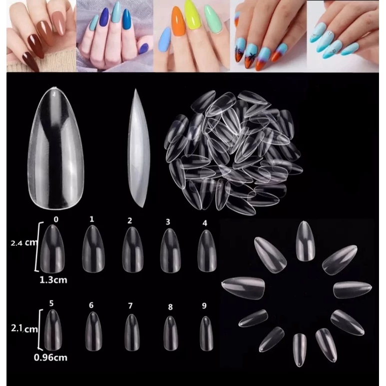 11 # 500 ชิ้น หยดน้ำ ปลายแหลม เล็บปลอม เล็บพีวีซี Nail tips art piece thin ladder-shaped tip short water drop