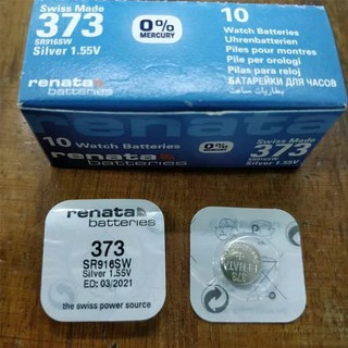 ถ่านกระดุม Renata เบอร์ ‪SR916SW , 373 , 916 ,ไร้สารปรอท 1.55V made in swiss จำหน่ายยกกล่อง มี 10เม็ด