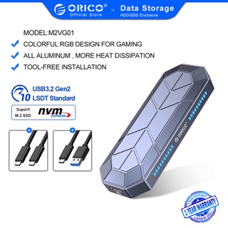 Orico Rgb M2 Ssd Case Nvme Enclosure M . 2 To Usb Type C 3 . 1 Gen2 10 Gbps Ssd กล่องเคสใส่เกมระบายความร้อน M . 2 SSD（M2VG01）