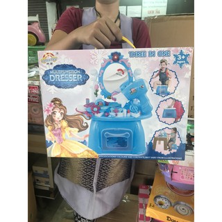 fujitoys.shop 1700-8 ของเล่นโต๊ะเครื่องแป้งเด็กสีฟ้า โต๊ะเสริมสวยเด็ก