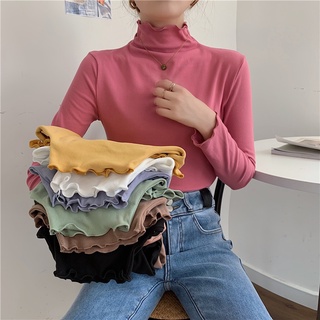 MANSA black white long sleeve T-shirt เสื้อแขนยาว เสื้อยืด แขนยาวคอเต่า สีพื้น ผ้าดี ใส่สบาย เสื้อยืดสีทึบสำหรับผู้หญิง