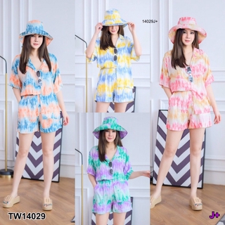 CS14029  Set 3 ชิ้น #สาวอวบ เสื้อเชิ้ตแขนสั้น+กางเกงขาสั้น+หมวกบัคเก็ต