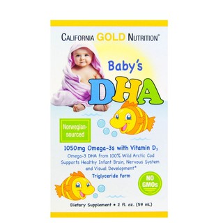 โอเมก้า3แบบน้ำ บำรุงสมองเด็ก California Gold Nutrition, Babys DHA, 1050 mg, Omega-3s with Vitamin D3, 2 fl oz (59 ml)