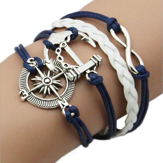 ‴สร้อยข้อมือเชือกถักเชือกหลายเส้น Infinity Love Anchor สร้อยข้อมือเชือกถักเงินหลายสี