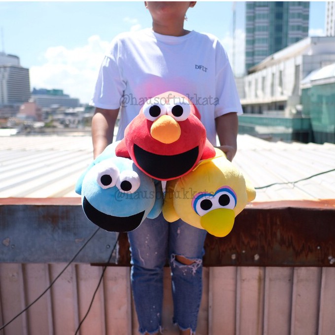 หมอนข้าง ตัว Elmo เอลโม่ & Cookie Monster คุกกี้มอนสเตอร์ & Big Bird บิ๊กเบิร์ด หมอบ 22นิ้ว เอลโม Se